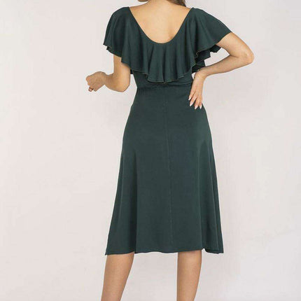 Elegant Ruffled Midi Dress with Adjustable Waistband - Très Elite