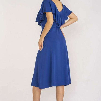 Elegant Ruffled Midi Dress with Adjustable Waistband - Très Elite