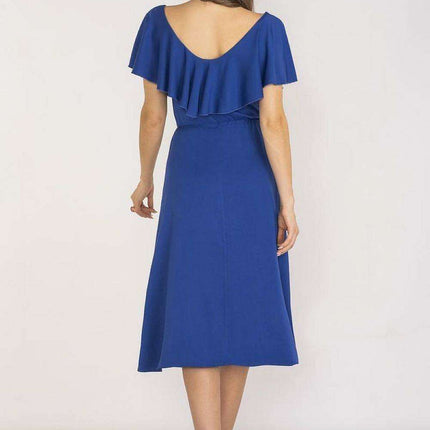 Elegant Ruffled Midi Dress with Adjustable Waistband - Très Elite
