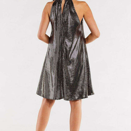 Elegant Ruffled Neck Flare Evening Dress with Cozy Stretch Lining - Très Elite