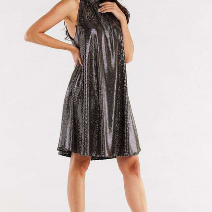 Elegant Ruffled Neck Flare Evening Dress with Cozy Stretch Lining - Très Elite