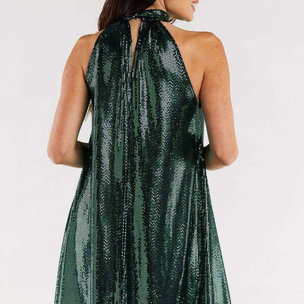 Elegant Ruffled Neck Flare Evening Dress with Cozy Stretch Lining - Très Elite