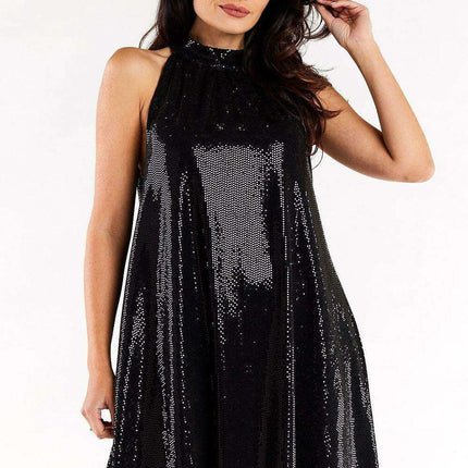 Elegant Ruffled Neck Flare Evening Dress with Cozy Stretch Lining - Très Elite