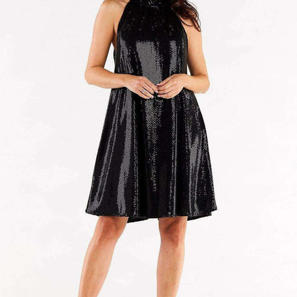 Elegant Ruffled Neck Flare Evening Dress with Cozy Stretch Lining - Très Elite
