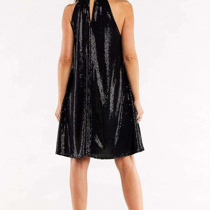 Elegant Ruffled Neck Flare Evening Dress with Cozy Stretch Lining - Très Elite