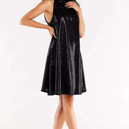 Elegant Ruffled Neck Flare Evening Dress with Cozy Stretch Lining - Très Elite