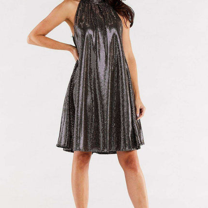 Elegant Ruffled Neck Flare Evening Dress with Cozy Stretch Lining - Très Elite