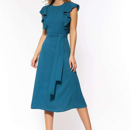 Elegant Ruffled Sleeve Trapeze Dress Chic Aline Silhouette - Très Elite