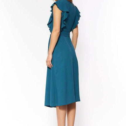 Elegant Ruffled Sleeve Trapeze Dress Chic Aline Silhouette - Très Elite