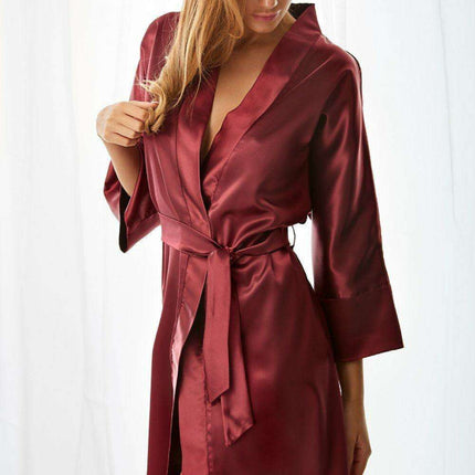Elegant Satin Kimono Robe with Matching Belt - Très Elite