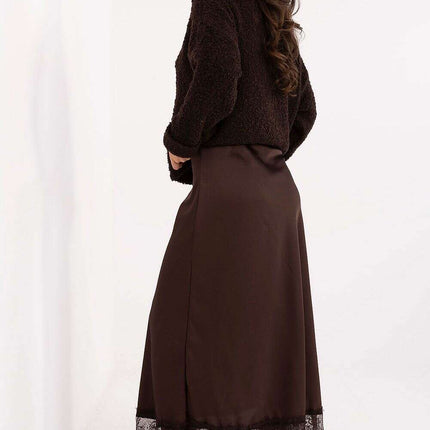 Elegant Satin Maxi Skirt with Lace Hem & Elastic Waistband - Très Elite