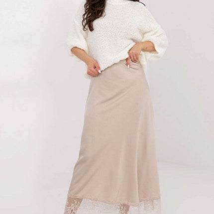 Elegant Satin Maxi Skirt with Lace Hem & Elastic Waistband - Très Elite