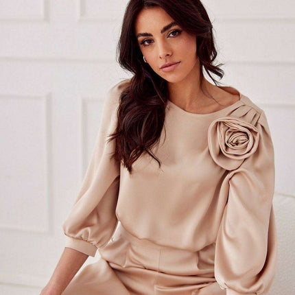 Elegant Satin Rose Blouse - Luxurious Fashion Statement - Très Elite
