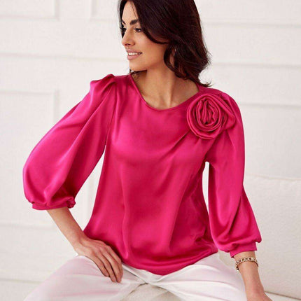 Elegant Satin Rose Blouse - Luxurious Fashion Statement - Très Elite