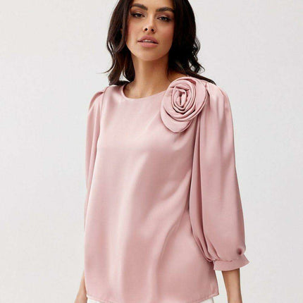 Elegant Satin Rose Blouse - Luxurious Fashion Statement - Très Elite