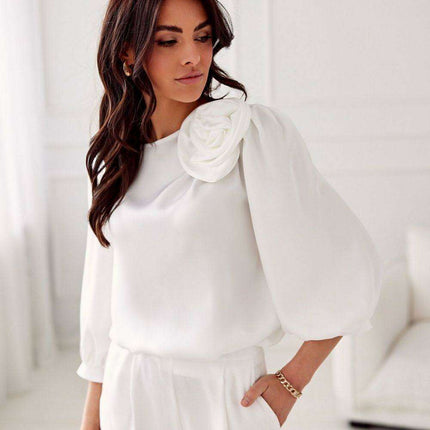 Elegant Satin Rose Blouse - Luxurious Fashion Statement