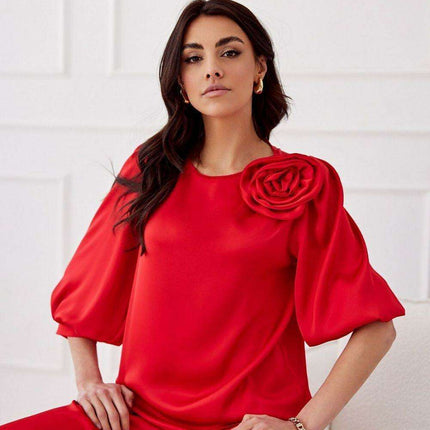 Elegant Satin Rose Blouse - Luxurious Fashion Statement