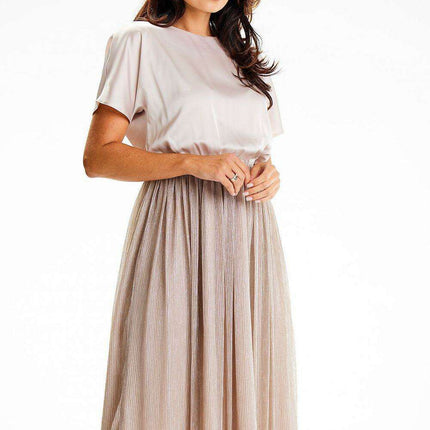 Elegant Satin and Mesh Kimono Sleeve Midi Dress