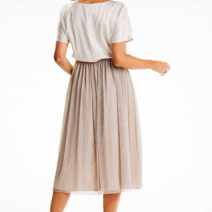 Elegant Satin and Mesh Kimono Sleeve Midi Dress - Très Elite