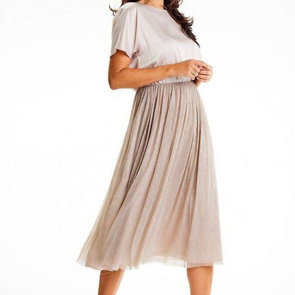 Elegant Satin and Mesh Kimono Sleeve Midi Dress - Très Elite