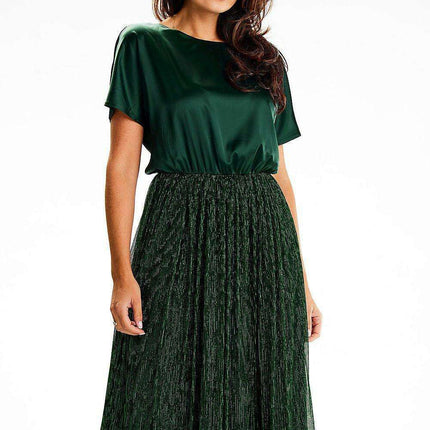 Elegant Satin and Mesh Kimono Sleeve Midi Dress - Très Elite