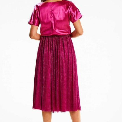 Elegant Satin and Mesh Kimono Sleeve Midi Dress - Très Elite