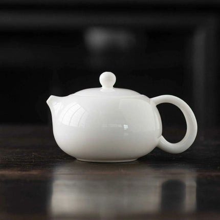 Elegant Sheep Fat Jade Porcelain Kung Fu Tea Set with Side Handle Filter - Xishi Pot - Très Elite