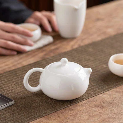 Elegant Sheep Fat Jade Porcelain Kung Fu Tea Set with Side Handle Filter - Xishi Pot - Très Elite