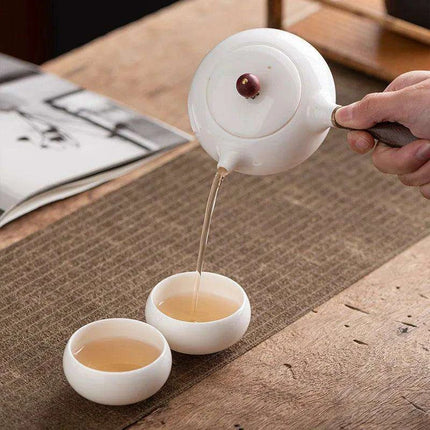Elegant Sheep Fat Jade Porcelain Kung Fu Tea Set with Side Handle Filter - Xishi Pot - Très Elite
