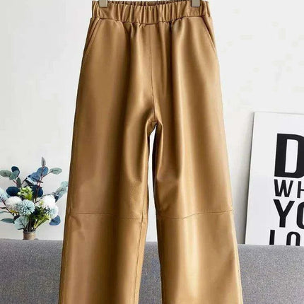 Elegant Sheepskin Leather Wide-Leg Trousers - Effortless Style - Très Elite