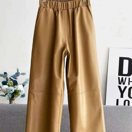 Elegant Sheepskin Leather Wide-Leg Trousers - Effortless Style - Très Elite