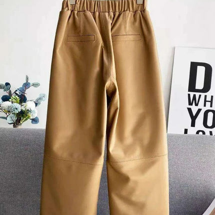 Elegant Sheepskin Leather Wide-Leg Trousers - Effortless Style - Très Elite