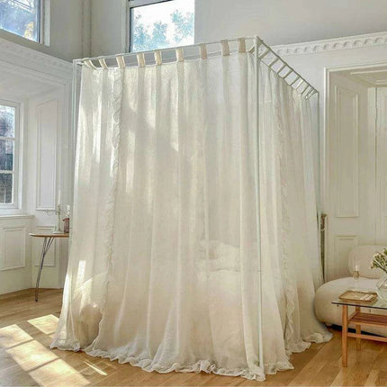 Elegant Sheer Linen Canopy Bed Drapes with Complete Mosquito Net Set - Très Elite