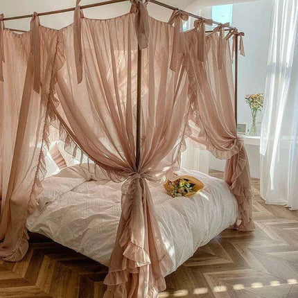 Elegant Sheer Linen Canopy Bed Drapes with Complete Mosquito Net Set - Très Elite