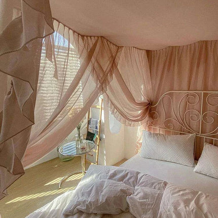 Elegant Sheer Linen Canopy Bed Drapes with Complete Mosquito Net Set - Très Elite
