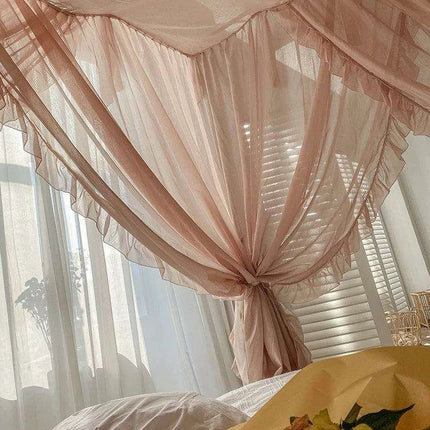 Elegant Sheer Linen Canopy Bed Drapes with Complete Mosquito Net Set - Très Elite