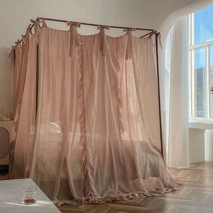 Elegant Sheer Linen Canopy Bed Drapes with Complete Mosquito Net Set - Très Elite