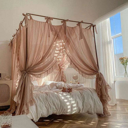 Elegant Sheer Linen Canopy Bed Drapes with Complete Mosquito Net Set - Très Elite