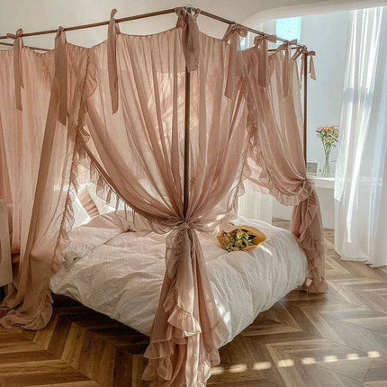 Elegant Sheer Linen Canopy Bed Drapes with Complete Mosquito Net Set - Très Elite