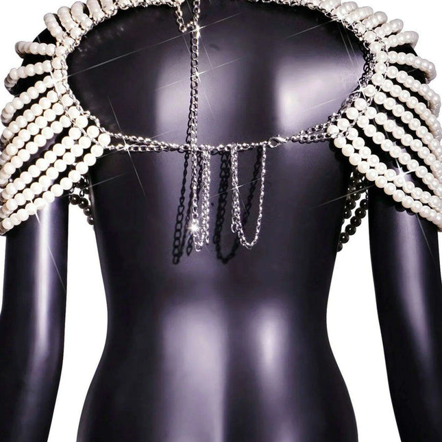 Elegant Sheer Pearl-Embellished Evening Tank with Statement Pendant