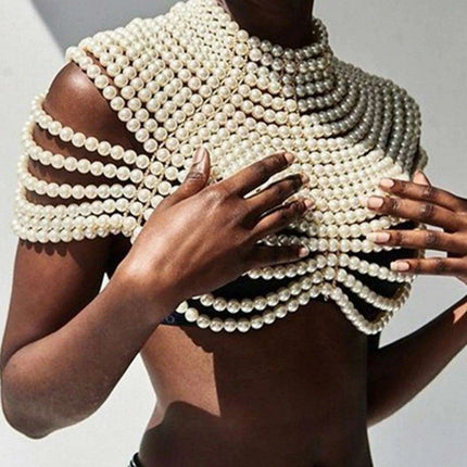 Elegant Sheer Pearl-Embellished Evening Tank with Statement Pendant