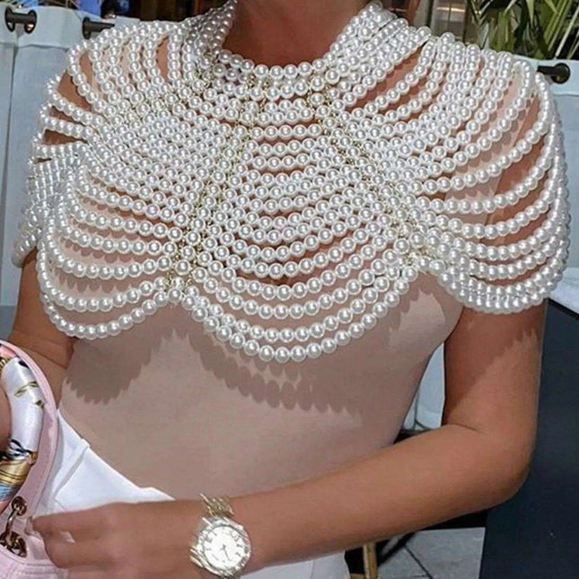 Elegant Sheer Pearl-Embellished Evening Tank with Statement Pendant