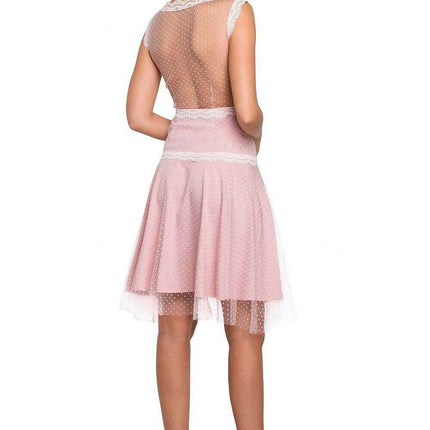 Elegant Sheer Polka Dot Lace Evening Gown - Très Elite
