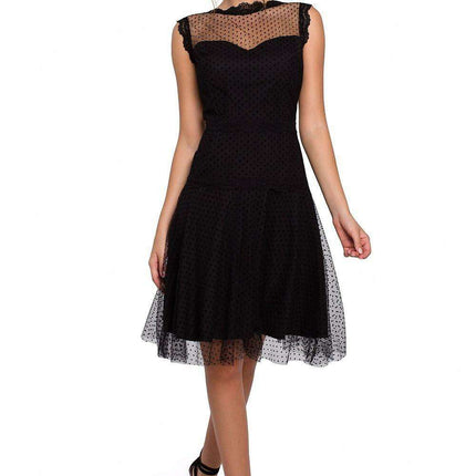 Elegant Sheer Polka Dot Lace Evening Gown - Très Elite