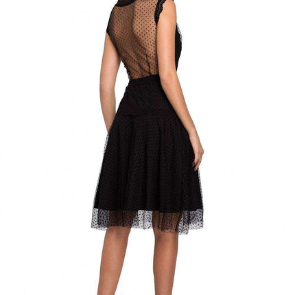 Elegant Sheer Polka Dot Lace Evening Gown - Très Elite