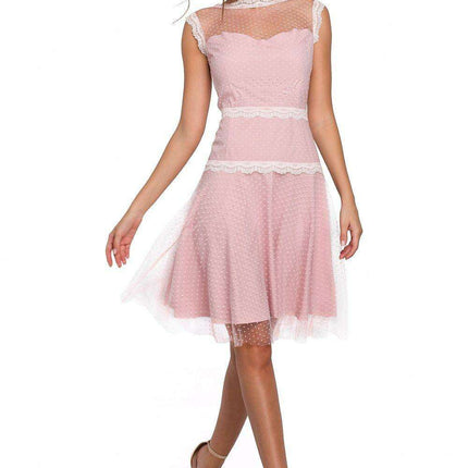 Elegant Sheer Polka Dot Lace Evening Gown - Très Elite
