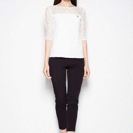 Elegant Sheer Polka Dot Top with Stylish 3/4 Sleeves - Très Elite