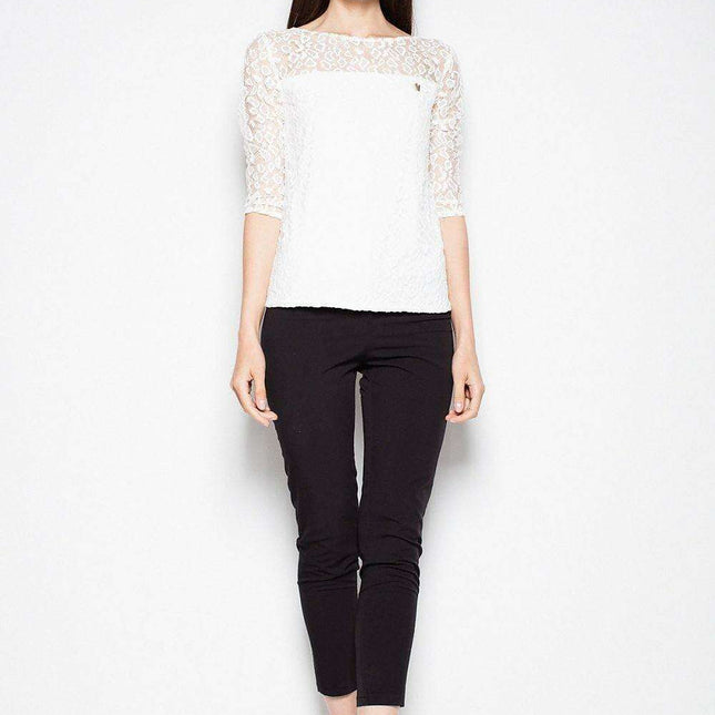 Elegant Sheer Polka Dot Top with Stylish 3/4 Sleeves