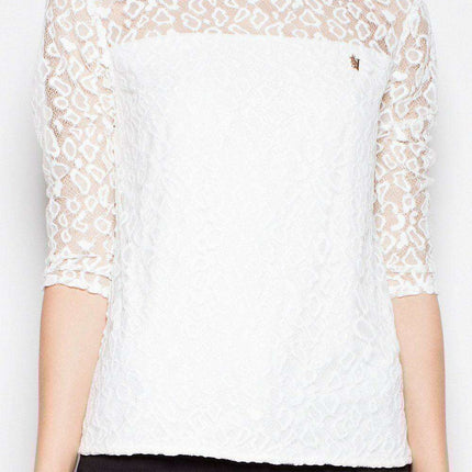 Elegant Sheer Polka Dot Top with Stylish 3/4 Sleeves - Très Elite