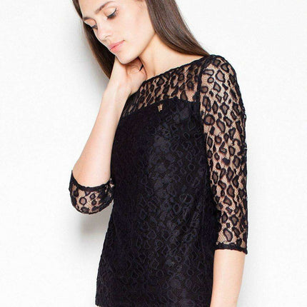 Elegant Sheer Polka Dot Top with Stylish 3/4 Sleeves - Très Elite